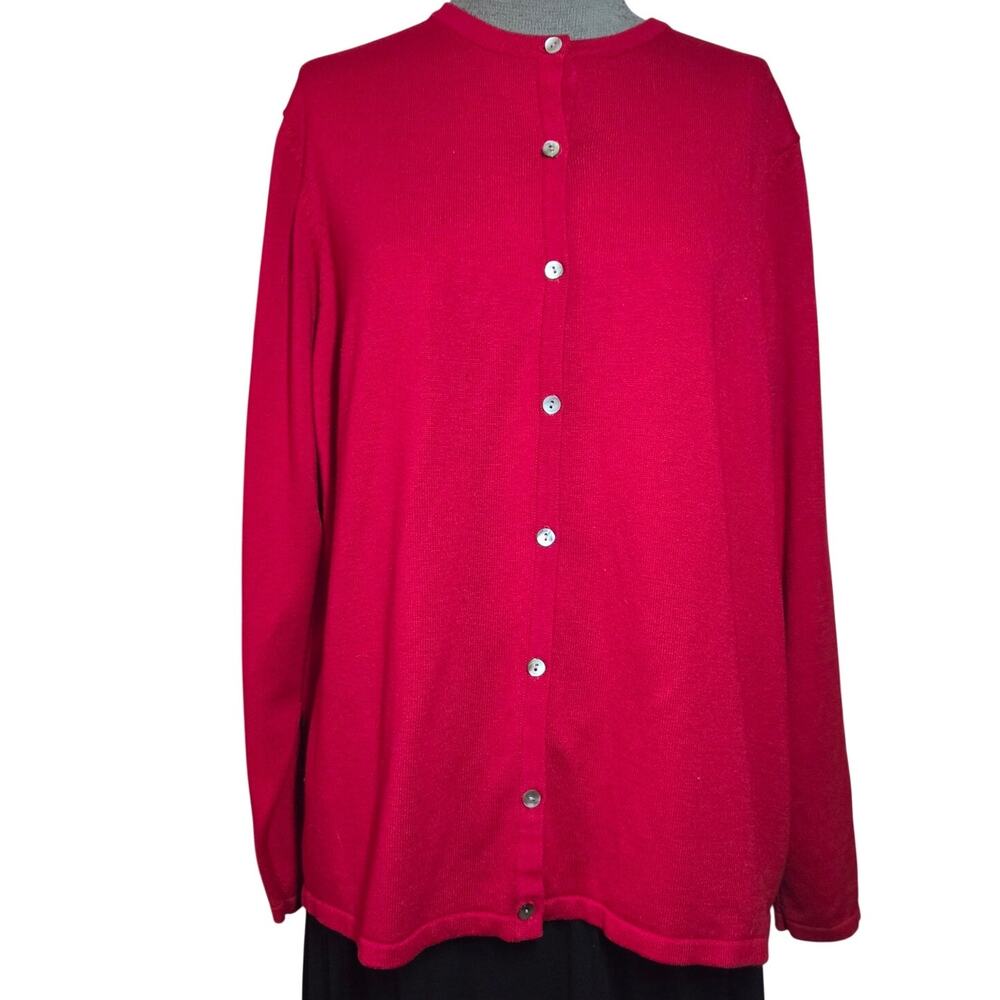 Red Button Up Cardigan Sweater Size XL